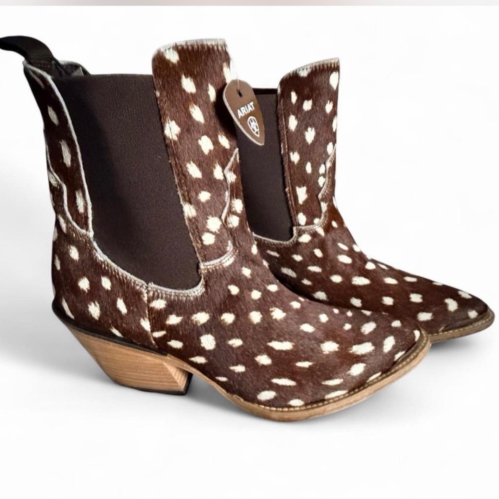 NWT Ariat Brown & White Spotted Hair-On-Hide Ankle Boots SIZE 11